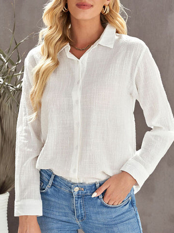 Woochic blouse unicolore v-cou manches longues femme élégant mode blanche Blanche S
